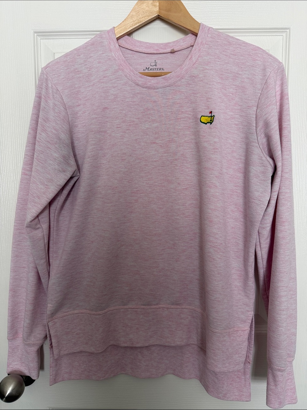 NWOT Masters Soft Pink Heather Crewneck Sweater with Embroidered Logo | Size S